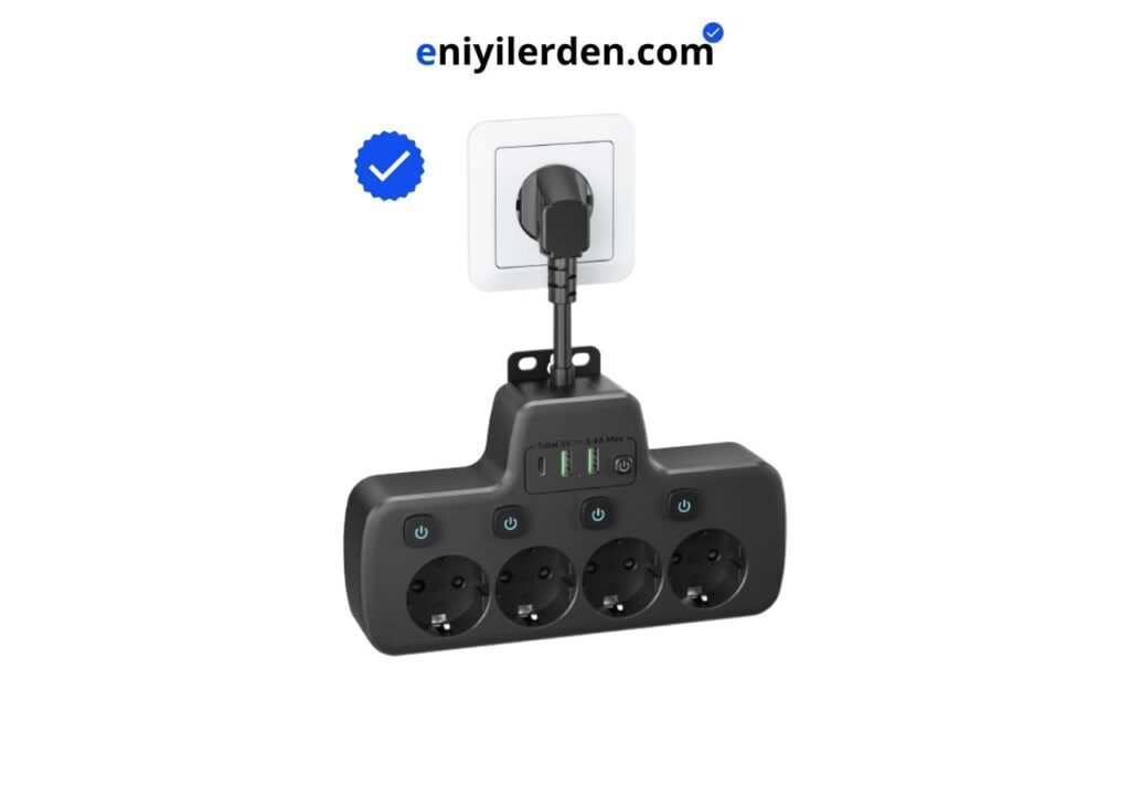 QAKALN 4 Soketli, 3 USB Şarjlı Priz