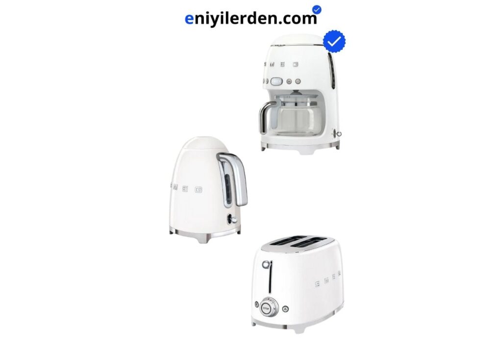 Smeg 50's Style Beyaz Kettle - 1x2 Ekmek Kızartma Makinesi Ve Filtre Kahve Makine Seti