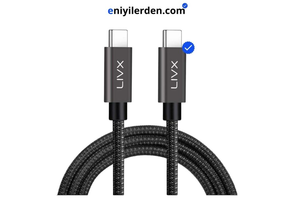LivX Force 100W Type-C to Type-C USB 3.1 Gen2 10 Gbps 4k@60hz Hızlı Şarj Data ve Görüntü Aktarım Kablosu Örgülü GN (50 cm)