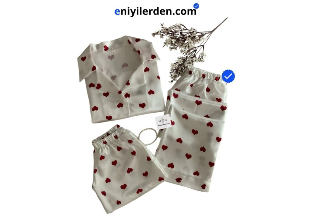 MH Moony Homewears Yılbaşı Hediyesi 3'lü My Heart Saten Pijama Takımı: Şıklık ve Konfor Bir Arada