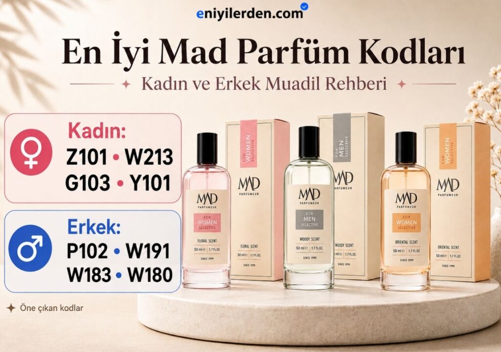 En iyi Mad Parfüm kodları; kadınlar için Z101, W213, G103 ve Y101, erkekler için P102, W191, W183 ve W180 seçenekleri