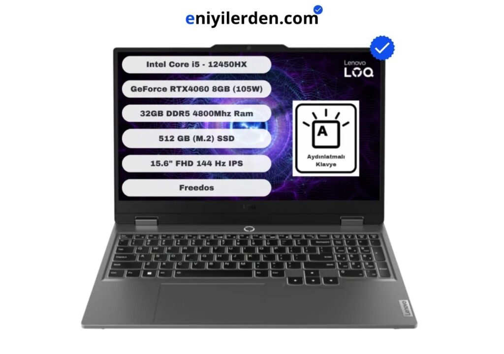 Lenovo LOQ 15IAX9 83GS007XTR32 (i5-12450HX, RTX 4060, 32GB RAM, 512GB SSD, FreeDOS)