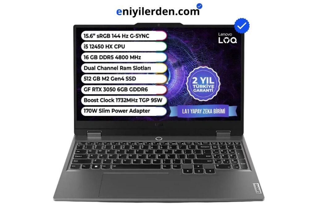 Lenovo LOQ 15IAX9 83GS008GTR (i5-12450HX, RTX 3050, 16GB RAM, 512GB SSD, FreeDOS)