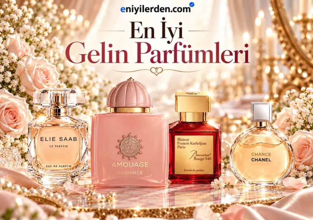 En iyi gelin parfümleri arasında Amouage Guidance, Baccarat Rouge 540, Elie Saab Le Parfum ve Chanel Chance